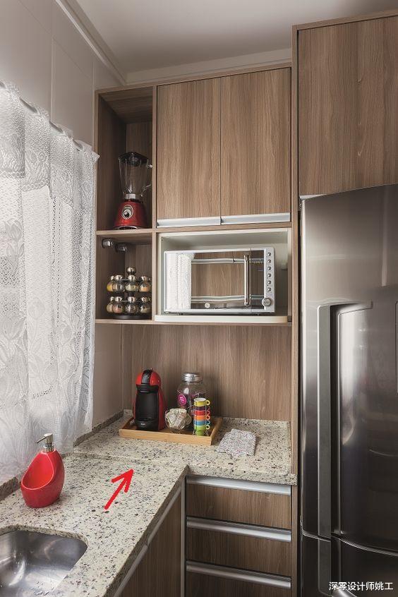 ##灶台拐角抬高2cm放厨电,这细节处理太棒了,水渍流不去清洁省心