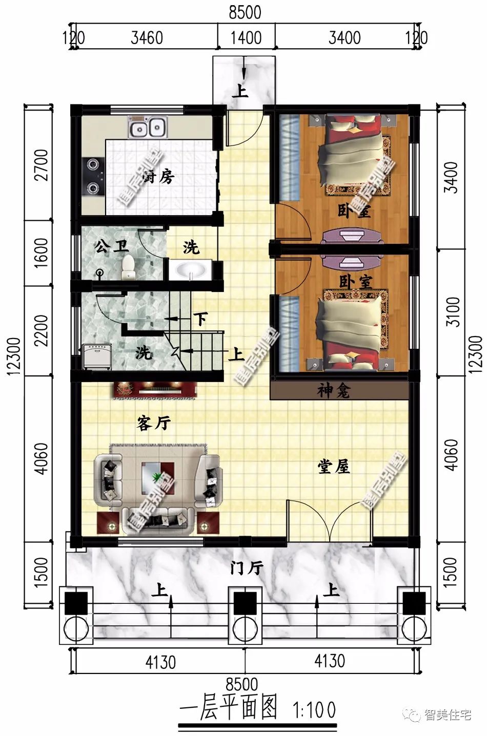 |小面积设计的两层农村别墅,户型一带庭院,造价16万