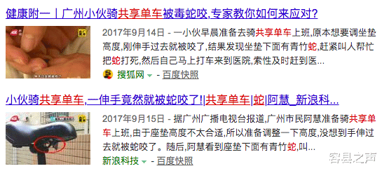 容县之声|广西这里共享单车里有蛇出没？刹车缝隙中探出头来