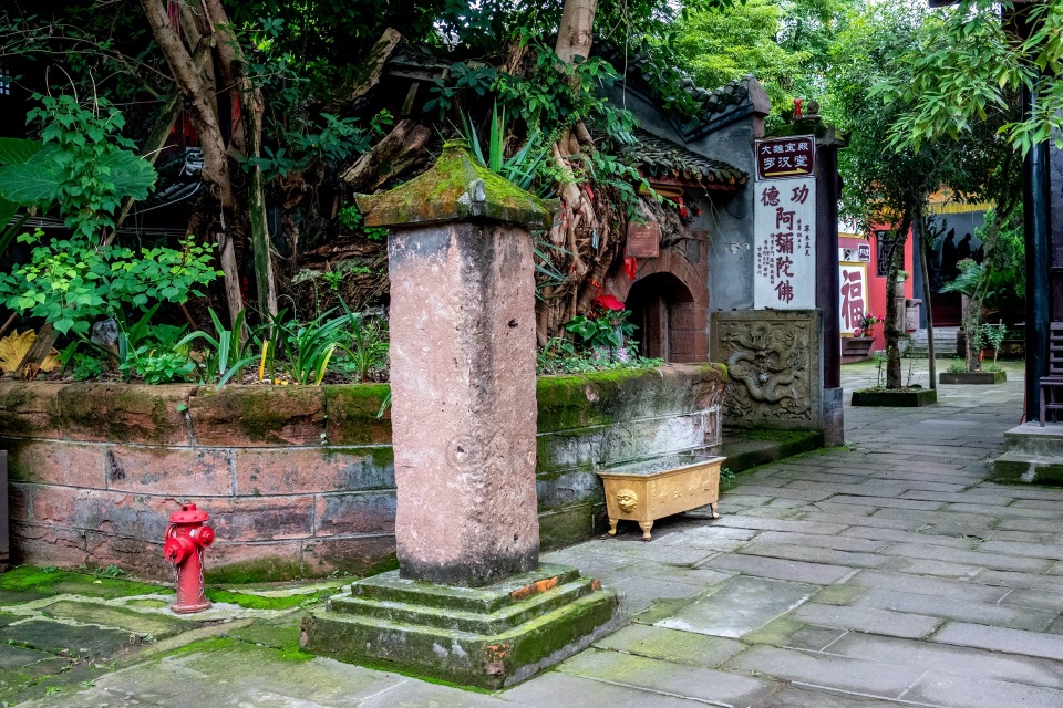 古镇|距成都40公里的古镇：一道街上三寺庙，庙内榕树还包裹着一小寺庙