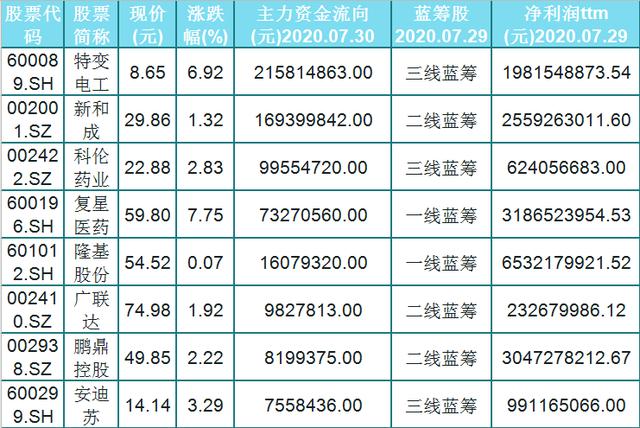中國股市：主力資金流入8隻科技藍籌股名單（600089）流入2.16億-圖2