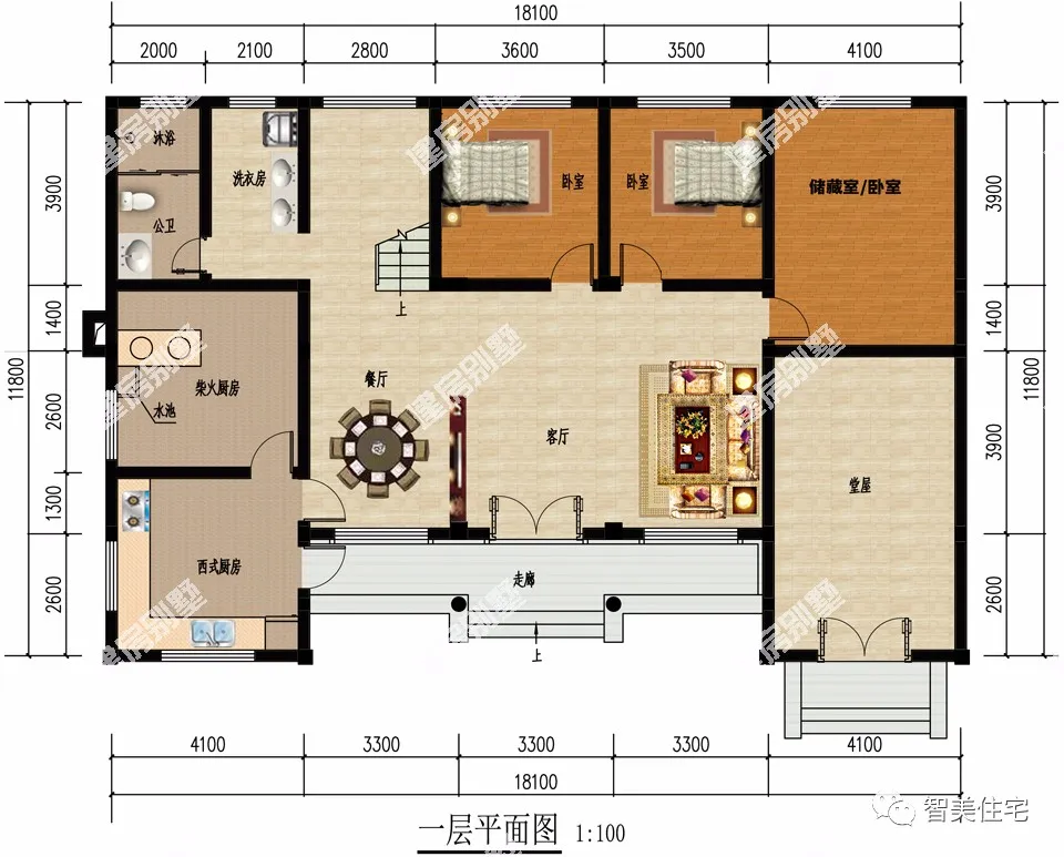 |回老家盖一栋别墅，这两户型真不错，有车库、旋转楼梯和堂屋