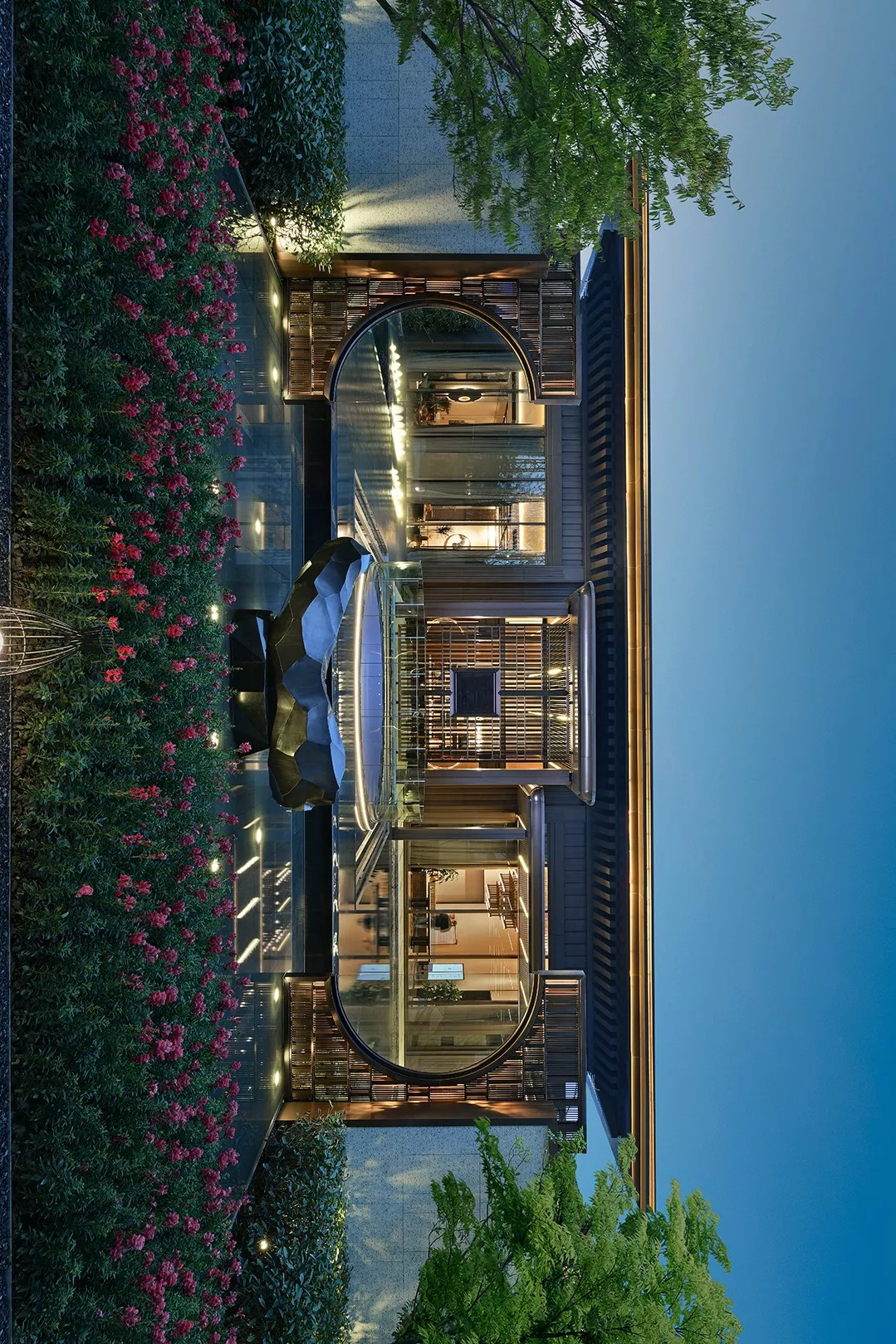 「」洗尽铅华承国风之韵，以新中式建筑之精髓将传统与现代结合，再现中国古典大宅之神韵！