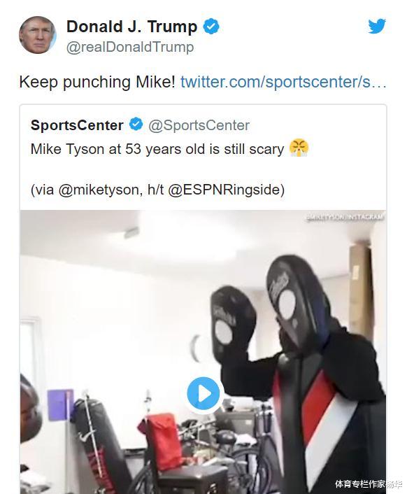 【迈克·泰森】一龙危险了!特朗普观看泰森训练,盛赞宝刀不老:迈克,继续猛击