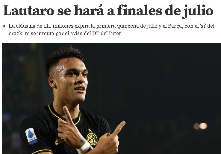 [巴塞罗那]信心满满！巴萨不理国米警告，劳塔罗转会有望7月底搞定！