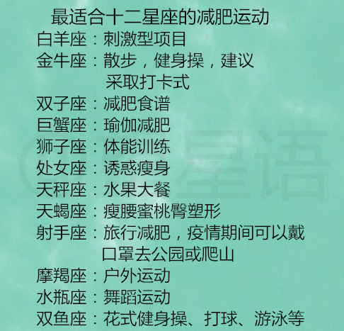 十二星座|最适合十二星座的减肥运动,星座天使VS星座恶魔