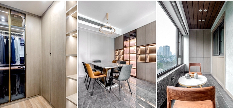 ▲125平三室两厅轻奢风案例，金属门质感与隐形式开槽拉手，超实用