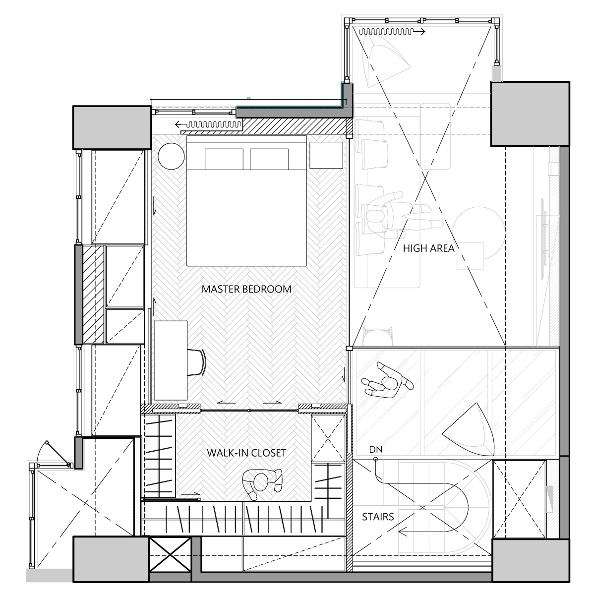 「loft」84㎡阳光loft，玫瑰金弧形旋梯、水平线性的灯光酒柜墙，超炫酷！