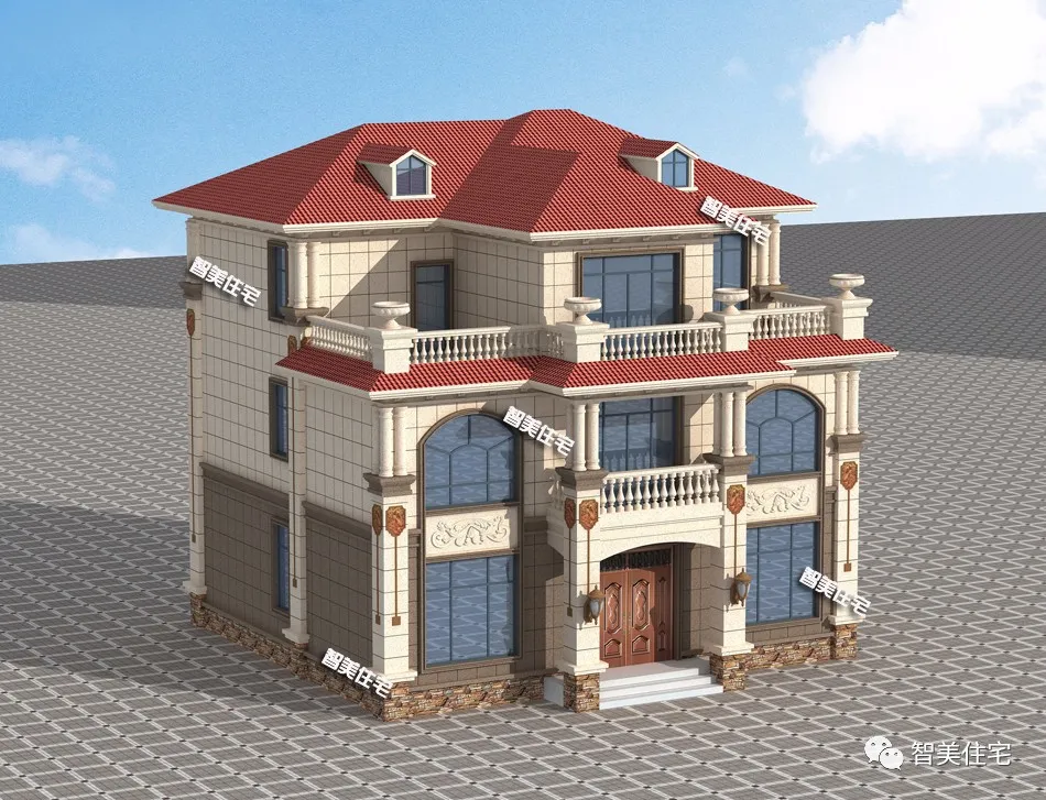 |带堂屋和双露台设计的欧式别墅，造型很大气，简直是人见人爱