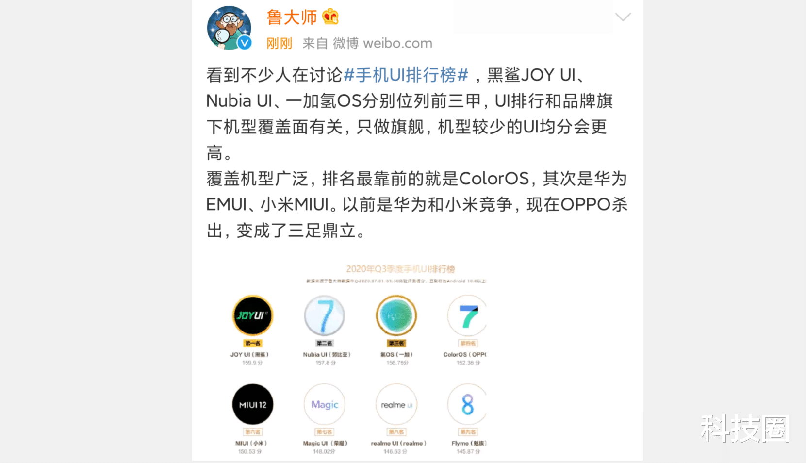 OPPO|鲁大师解释争议,称最均衡的UI是OPPO,之后是华为再是小米
