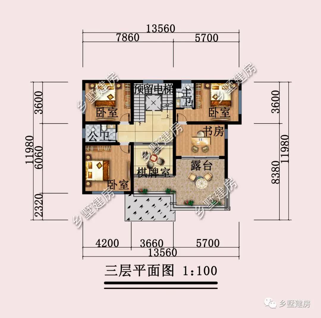 |13.56X11.98米现代简约三层别墅，精致布局风格大气