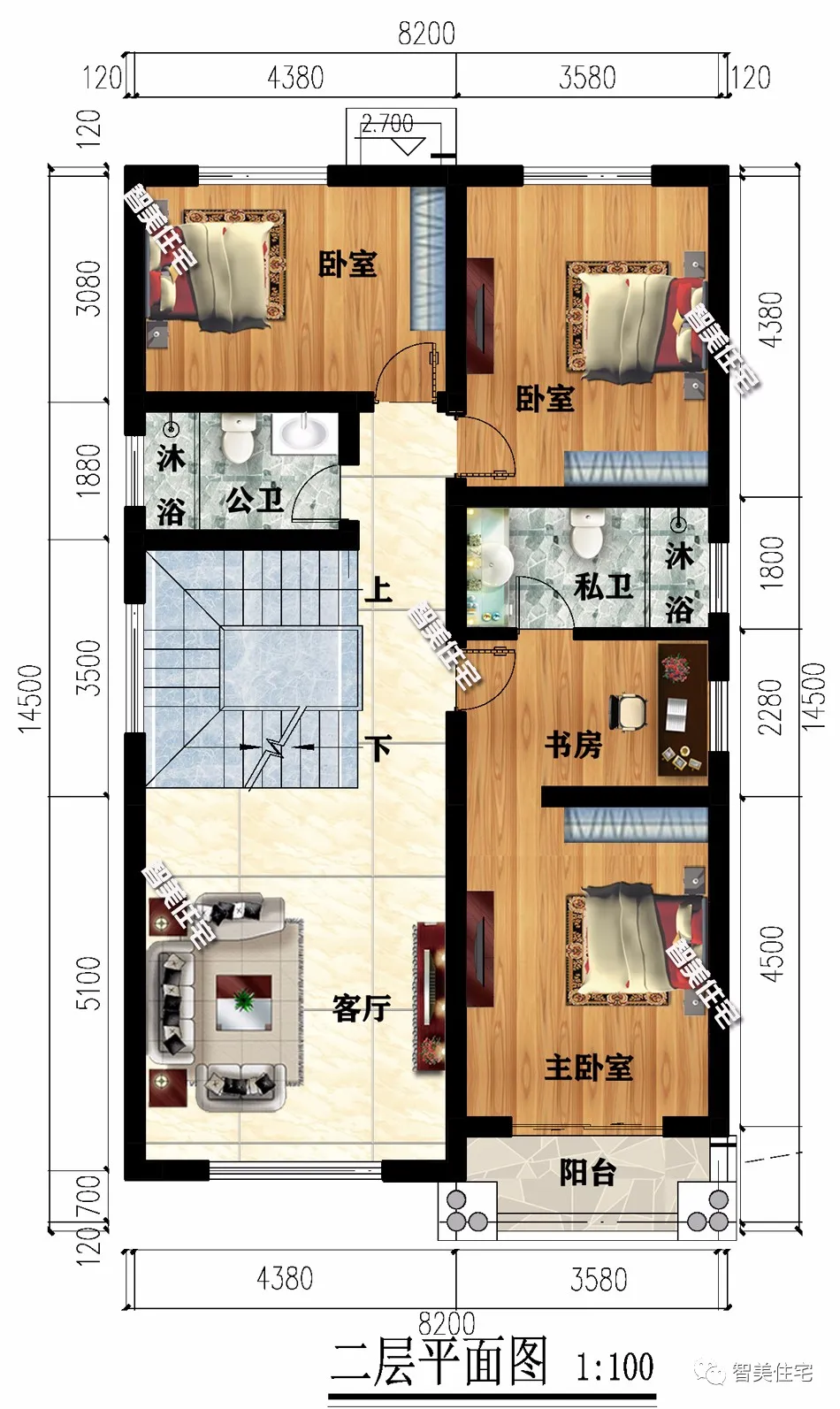 ：小面宽设计的农村别墅，都带堂屋和观景凉亭，室内通透