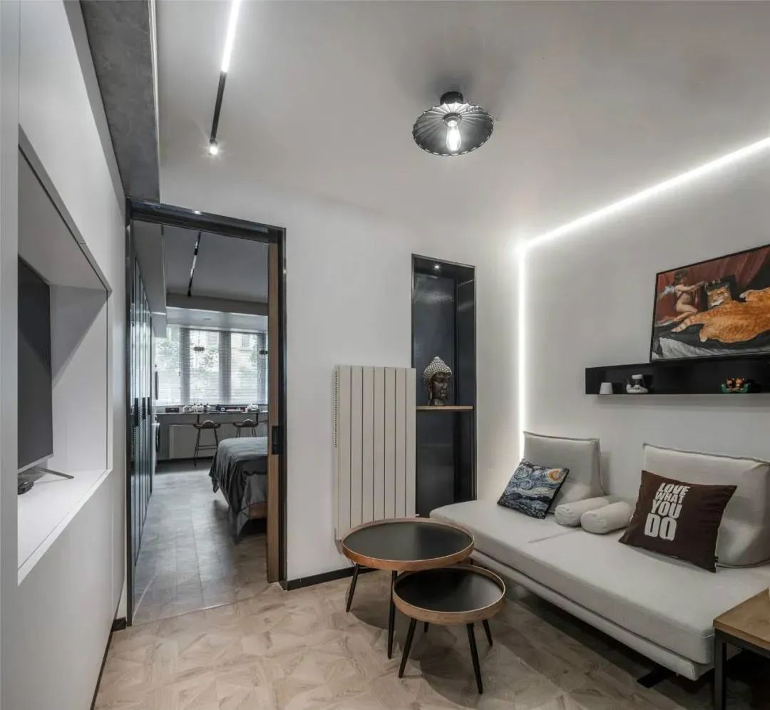 |41㎡狭长型单身公寓，现代风装修，简约却很有设计感！