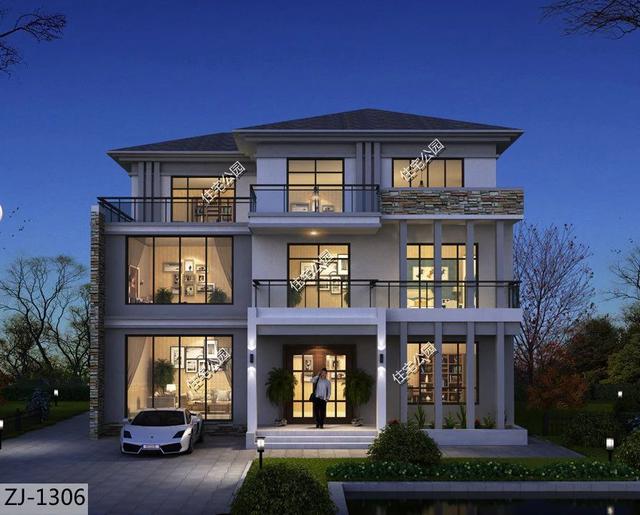 ▲挑空客厅+屋顶露台+多套房，这套13×14米现代雅宅，着实刷爆眼球