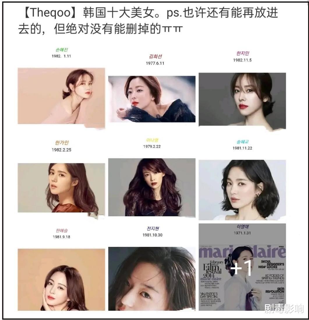 90后|韩网最新十大美女榜出炉，年龄最小的已经38岁，90后无一人上榜