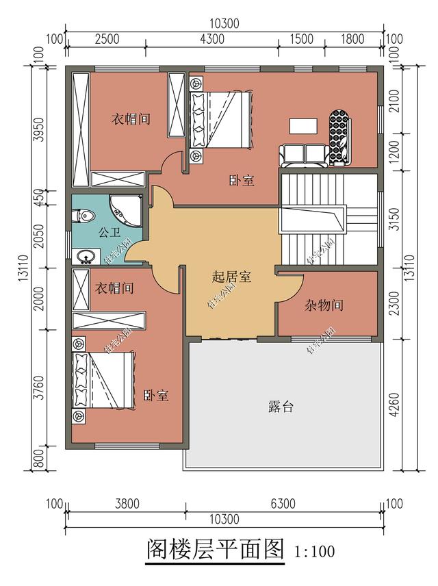 |10×12米带阁楼层现代美宅，屋内全套卧设计，你能给几分？