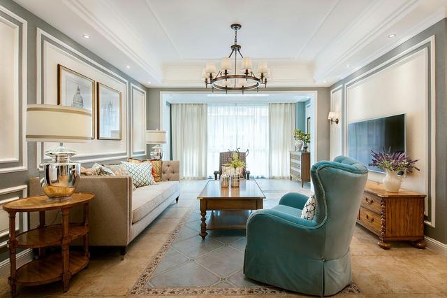 客厅装修|141平美式四居室风，客厅是宽敞而富有历史气息的