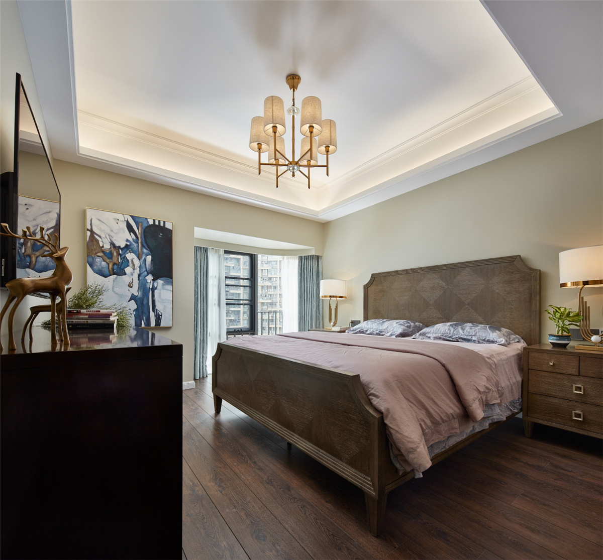 @129m2新房，装修风格为简美式风，整体配色协调又好看，真不错