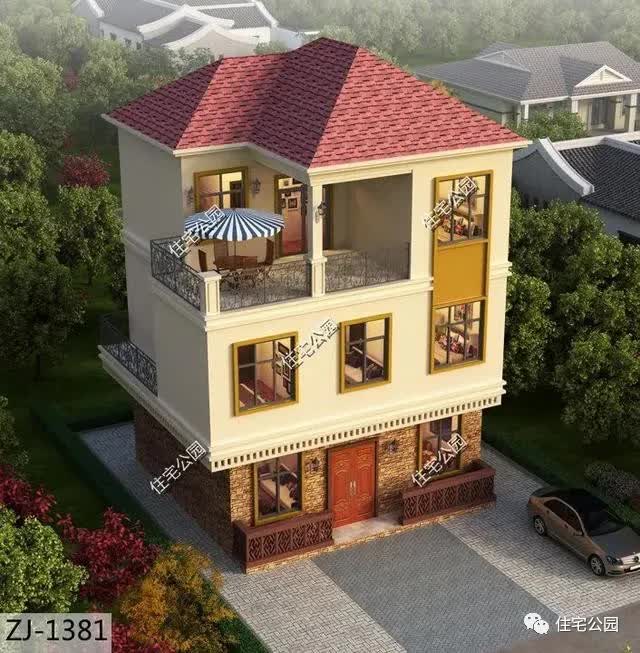 |8×9米占地仅79平，开放客厅+屋顶露台，简欧风三层农村小宅