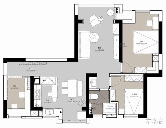 毛坯房|86㎡简约风格三房装修，入户花园改书房，全屋美极了！