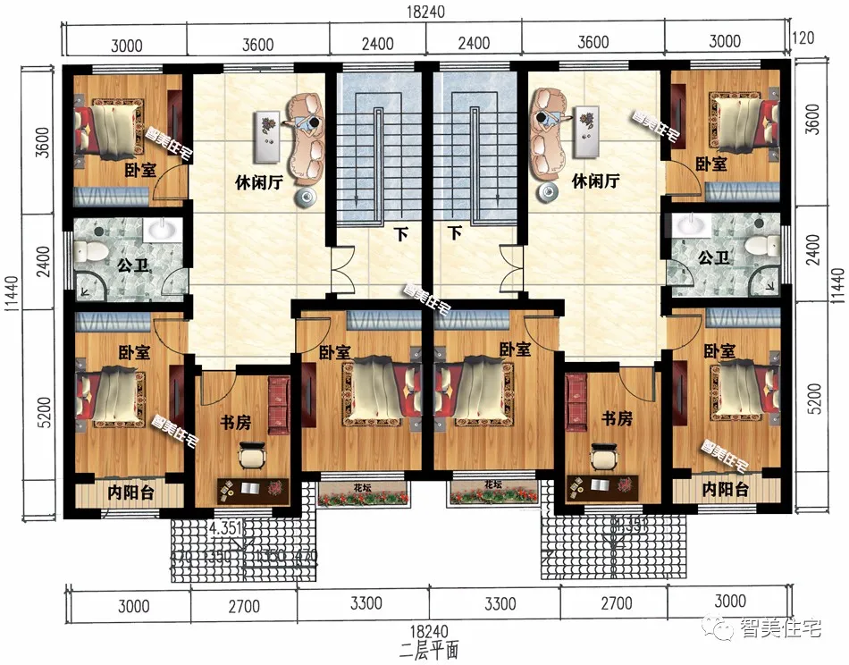 【】30万左右建一栋两层双拼别墅，每户卧室4-5个，很实用的设计