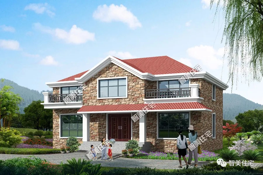 |简约对称式设计的两层别墅，卧室6-7个，造价仅25万