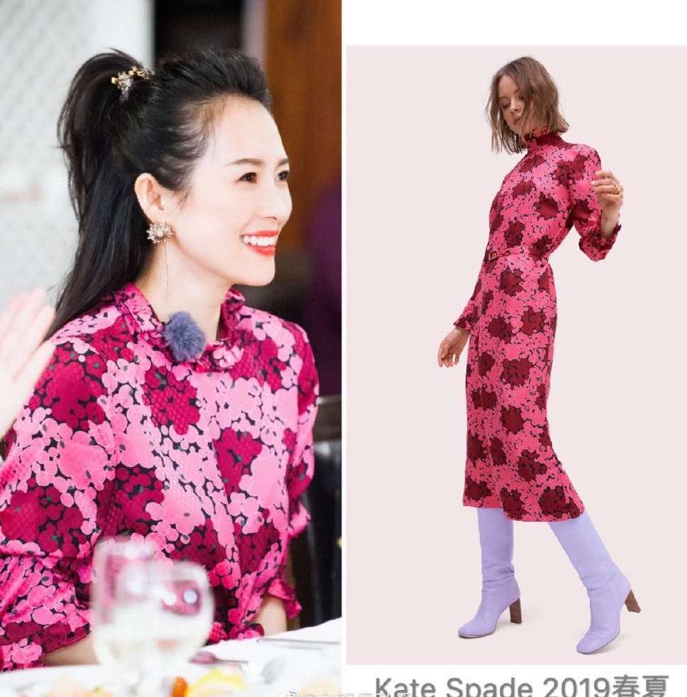 章子怡|章子怡挑战深V波点裙，气质越发温柔，“妈妈风”拍照姿势引热议