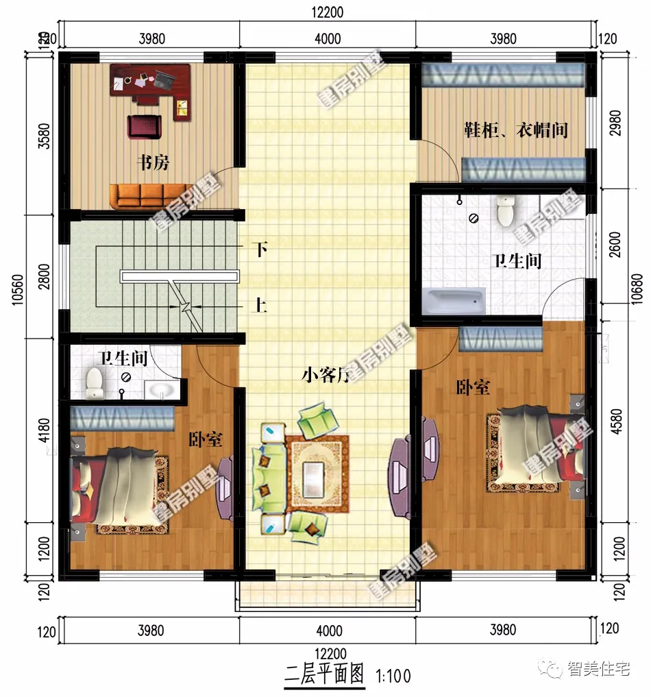 『』外形简约的两栋别墅，主卧带独卫，生活方便有档次