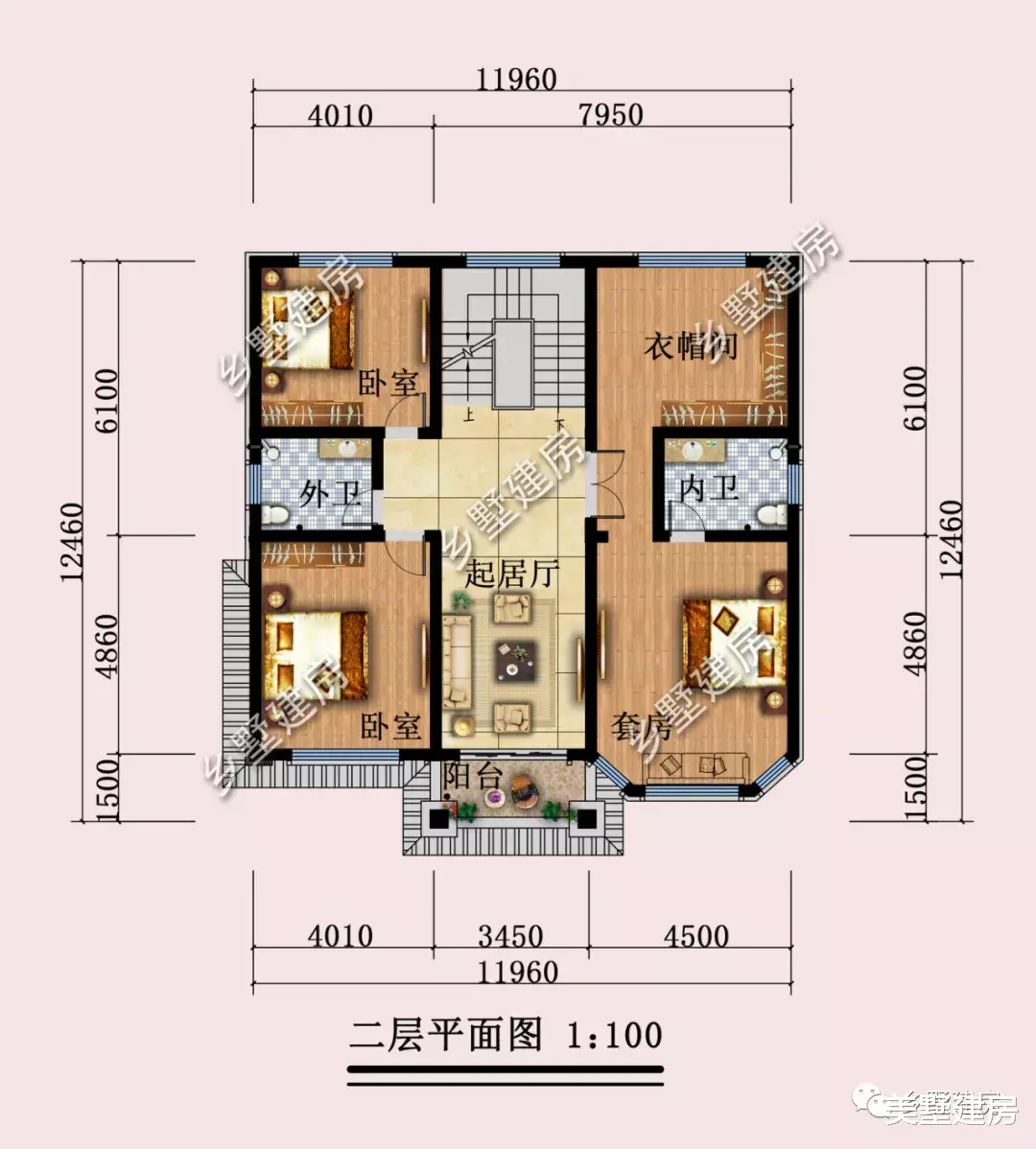 |12X12米欧式别墅，6卧5卫好格局，想建房的别错过！