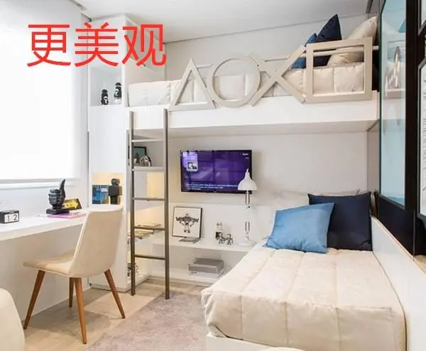 ##儿童房就学国外这样装了，错开式高低床下塞书房，能省10平好满意