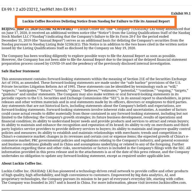 荣威@未提交年报，瑞幸咖啡再收纳斯达克摘牌通知