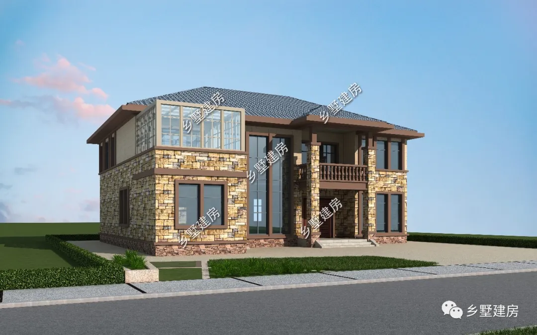 「」17X11米农村二层别墅，文化石外墙，有面子，时尚的指向标！