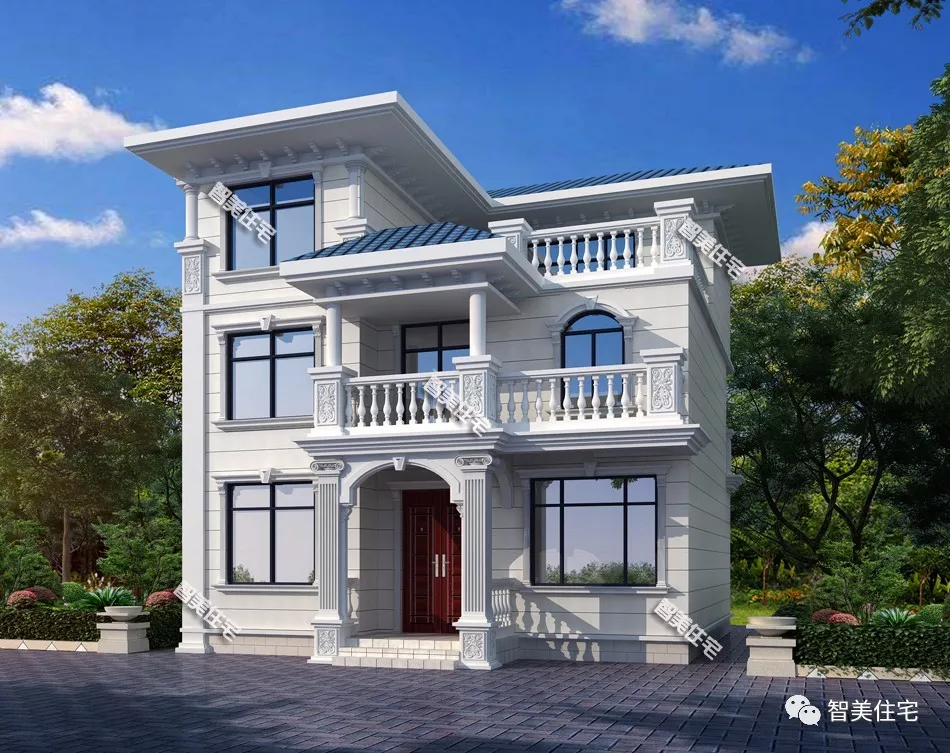 小面宽设计的2栋别墅，外观采用欧式风格，30万建一栋