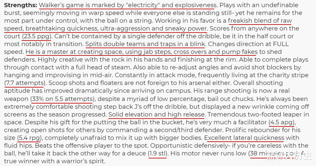 「肯巴·沃克」肯巴沃克的选秀报告!身高1米81,评分95分,乔丹为何选他?