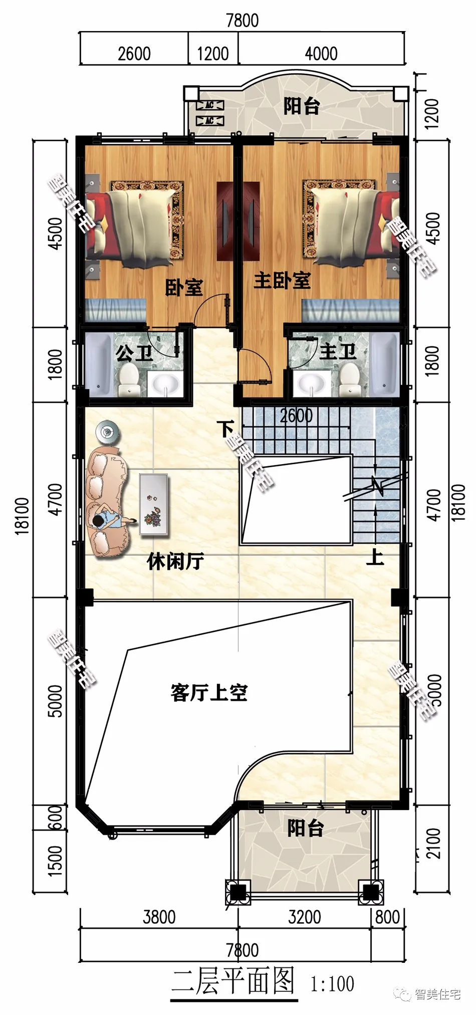 |面宽小进深大的两栋农村别墅，挑空客厅+平屋面，外观风格很相似
