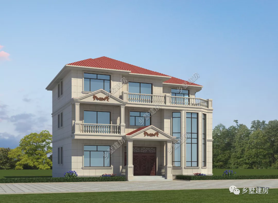 『』农村建房就该这样建，挑空客厅配上阳光房，轻奢风的别墅绝对亮眼