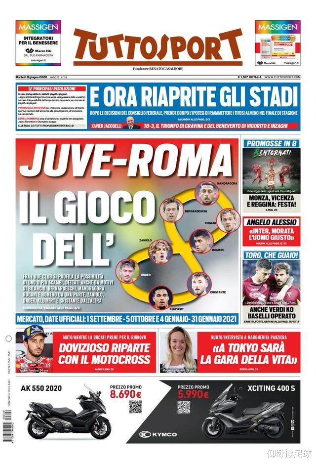 #罗马#都灵体育报头条：尤文和罗马考虑球员大交换，谈判一共涉及8人