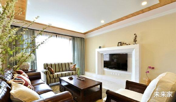 |美式风格四居室装修，餐厅装嵌入式餐边柜，全屋设计稳重大气！