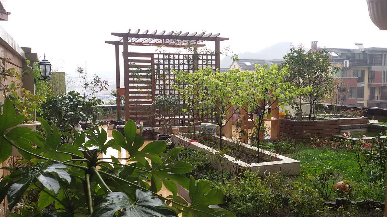 『』180㎡露台造园，买了带露台的房子，老公亲自设计，出门就是花园