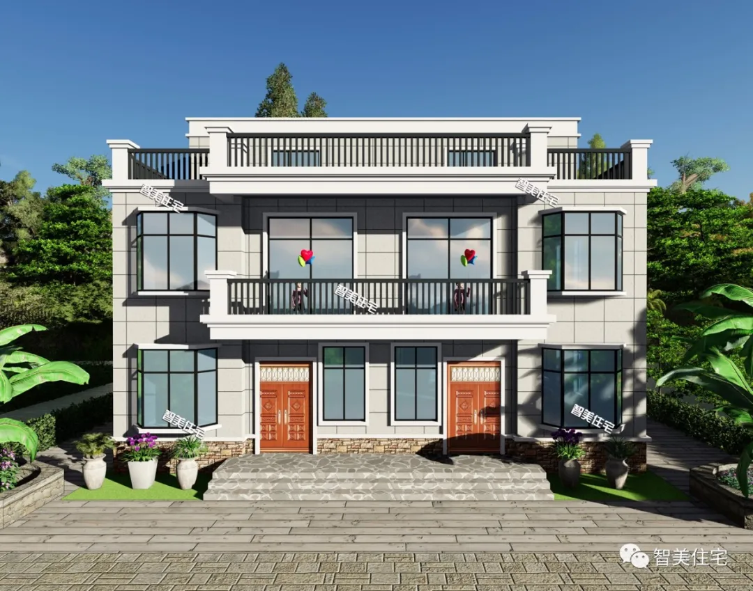 【】开间尺寸相同,共用楼梯设计的双拼别墅,占地面积小造价低