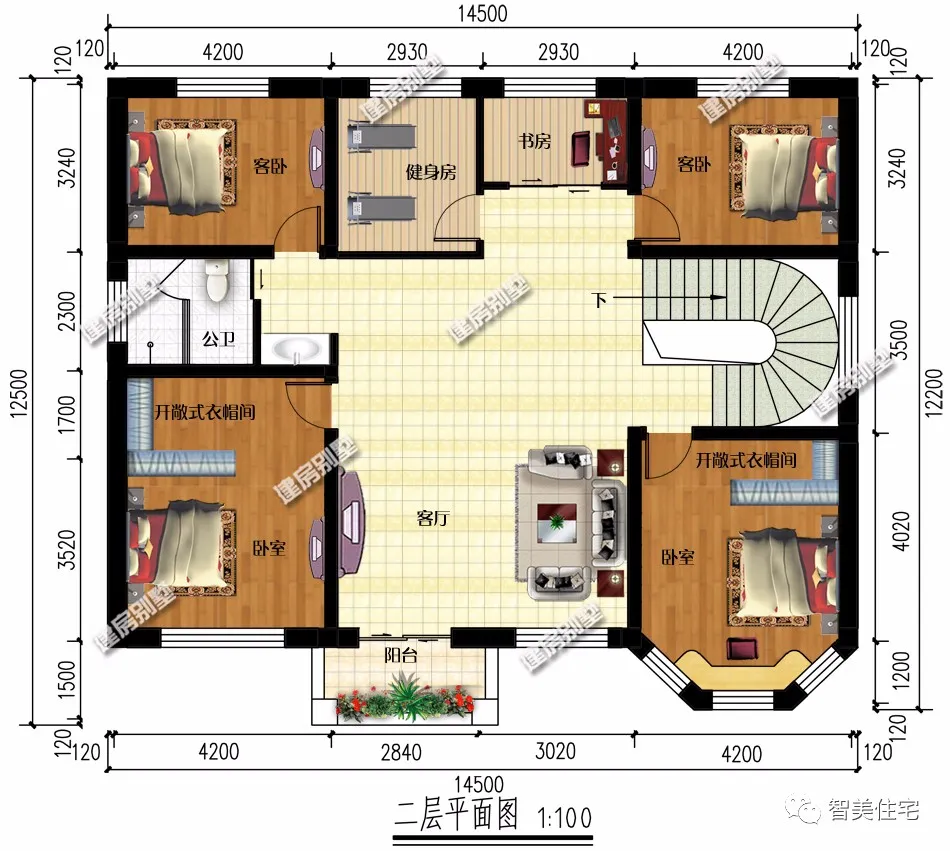 ▲2栋带八角窗设计的农村别墅，内配弧形楼梯，造型精致布局大气