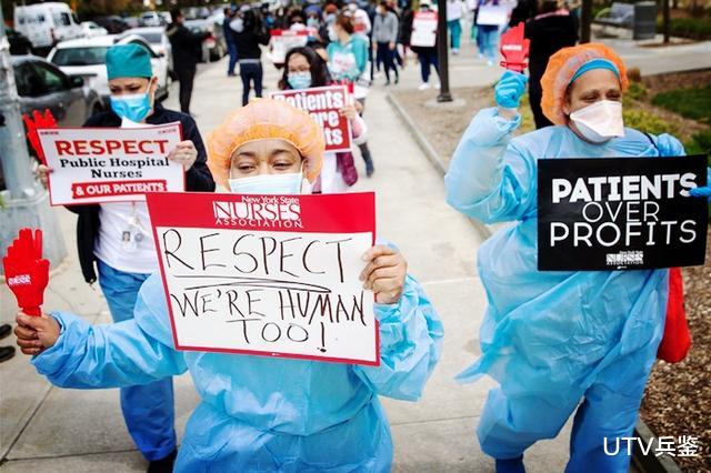 阿里巴巴▲美国多地民众抗议反对封锁，护士不愿抗疫成果被破坏，发起反抗议