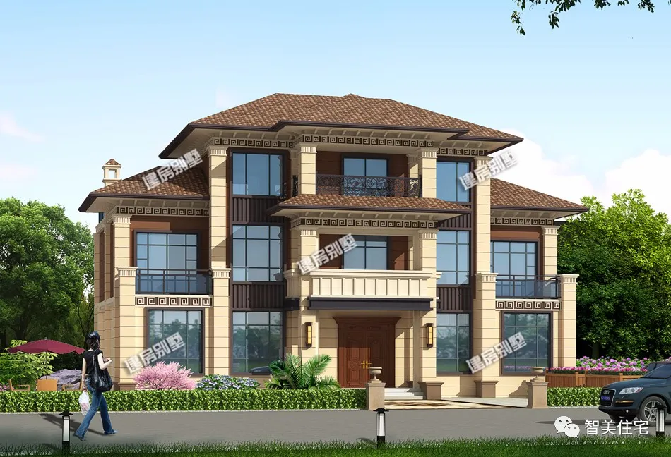 「」带堂屋的两栋农村别墅，客厅挑空设计，中式欧式都气派