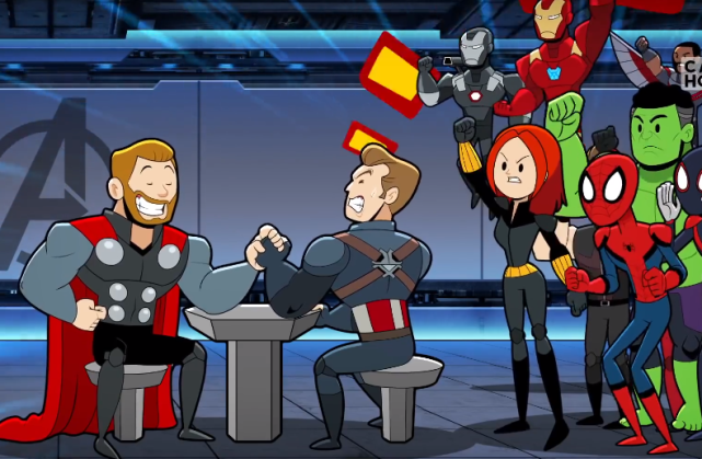 漫威@漫威英雄掰手腕大比拼,美队率先出局,谁能笑到最后?