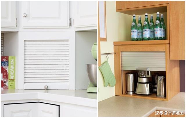 |看她多机智啊，吊柜与地柜间也装个柜门，白白多出一储物柜放厨电