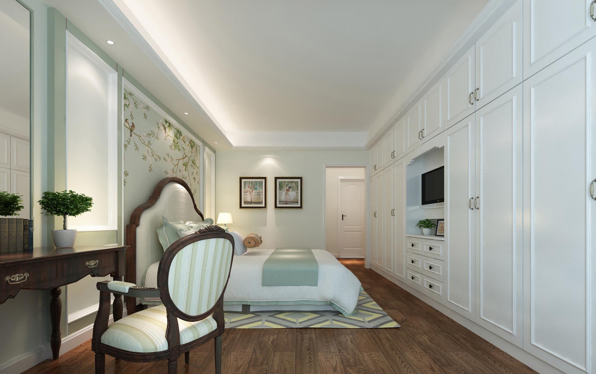 ：152平美式，采用圆形餐厅，巧妙利用弧形鞋柜划分了玄关独立区域