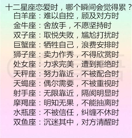 运势：十二星座恋爱时，哪个瞬间会觉得累？哪些星座男恋爱超走心？