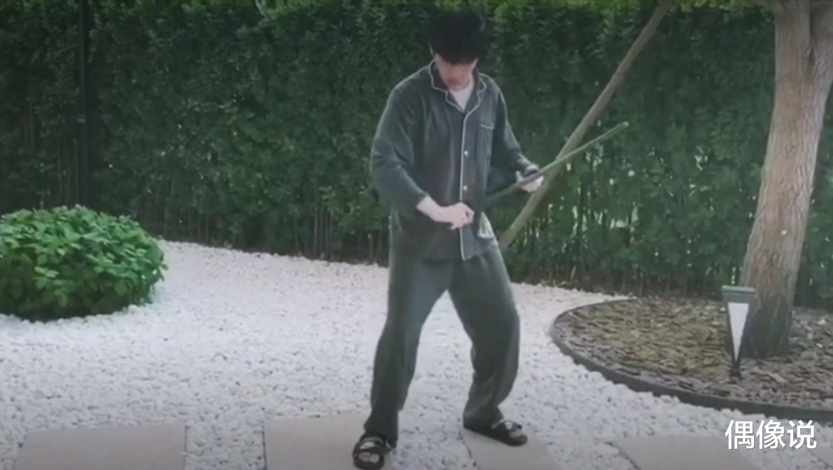 张若昀▲张若昀晒饭后舞剑视频，曝光豪宅花园布景，比普通小区上档次