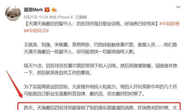 中超：孙可敲定下家之后，天海17人仅1人新主未定，中超16队无意签他