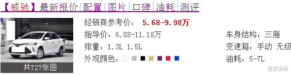 [丰田威驰]跌到5.68万，堪称良心合资车，百公里油耗5.1，开20年不大修